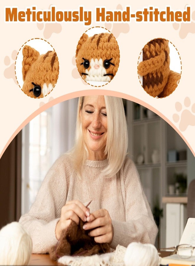 CZFSWT Positive Crochet Animals, 7.5 * 6 Cm Emotional Support Crochet Cat, Positive Cat Crochet Animals Handmade Brown Cat for Stress Relief, Desk Decoration, Gift for Special Occasions - Image 3